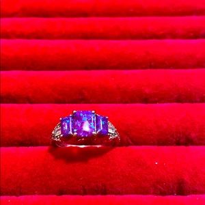 Purple fire stone triple Rhodium plated band